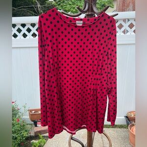 Chico's Red Long Sleeve Polka Dot Tee